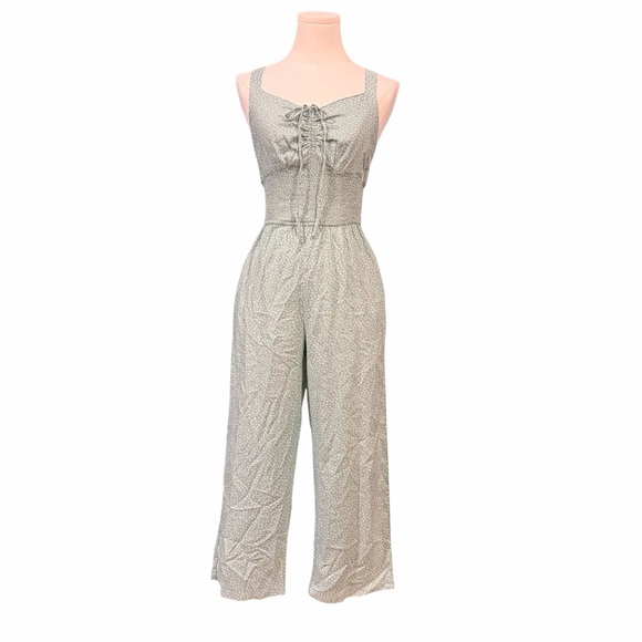 Jessica Simpson Pants - Jessica Simpson Seafoam Polka Dot Smocked Wide Leg Jumpsuit w/Pockets Size S